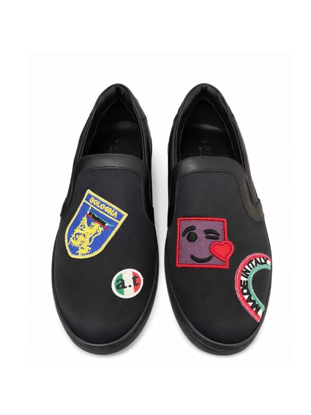 New a. Testoni Made in Italy Black Multi-color Patch Slip-On Loafers Size 6